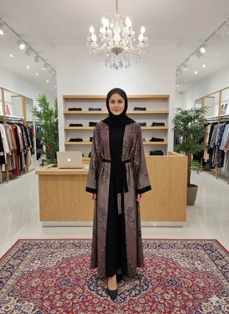 طقم عباءة ساتان زهور فاخرة1.webp