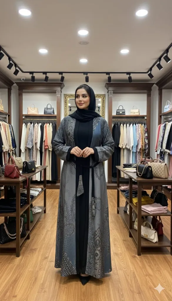 طقم عباءة ساتان زهور فاخرة 4.webp