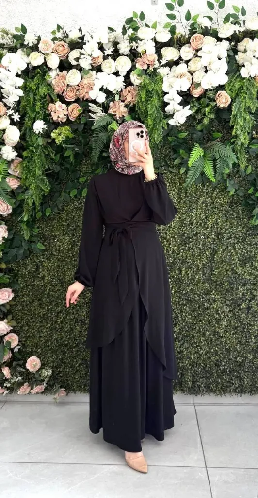 إسدال ثلاثي القطع بحزام أنيق