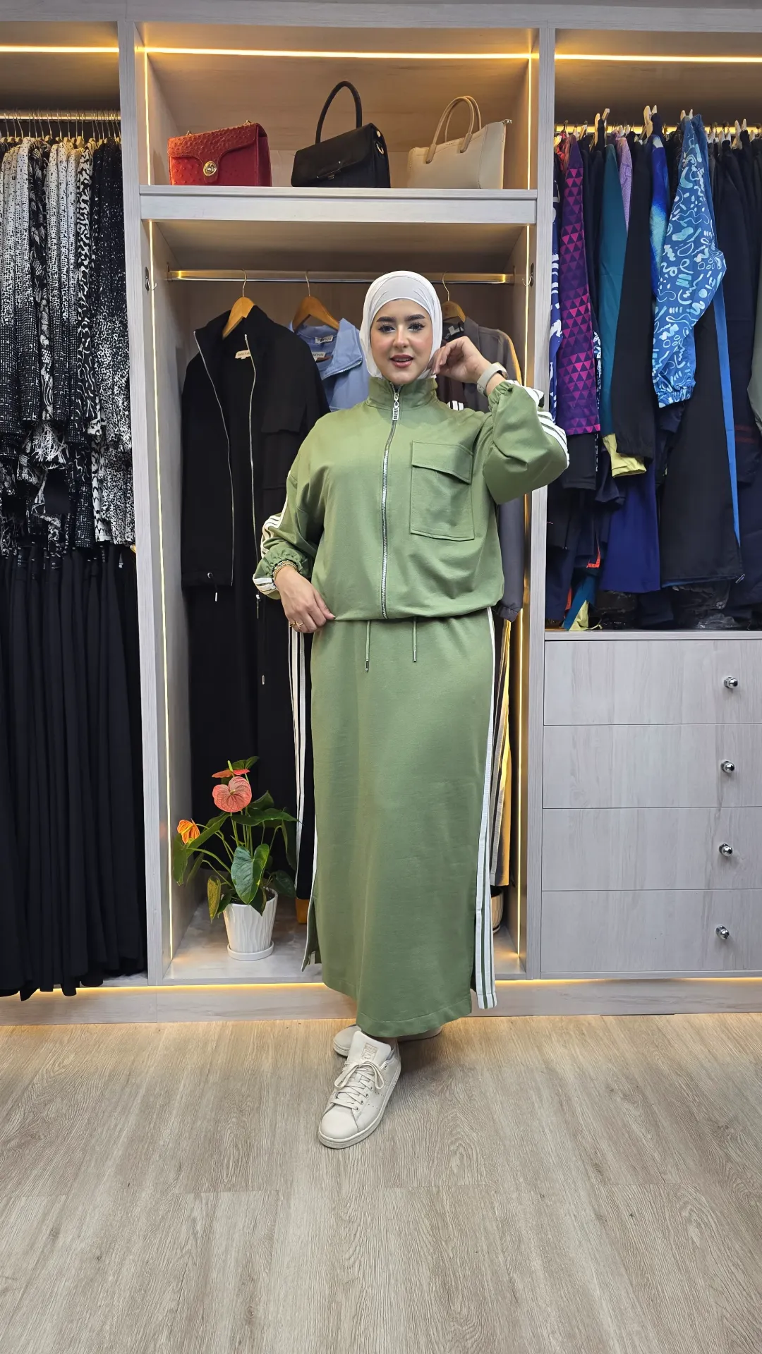 Two-piece cotton sports dress (GRAY, S)