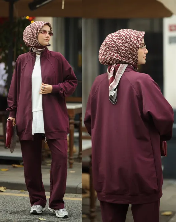 Practical two-piece cotton set (MAROON, S)
