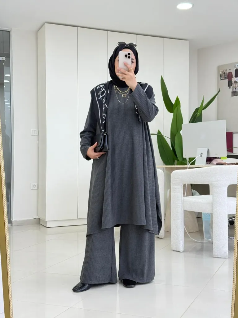 طقم تركي قطني من قطعتين (رمادي, 1)