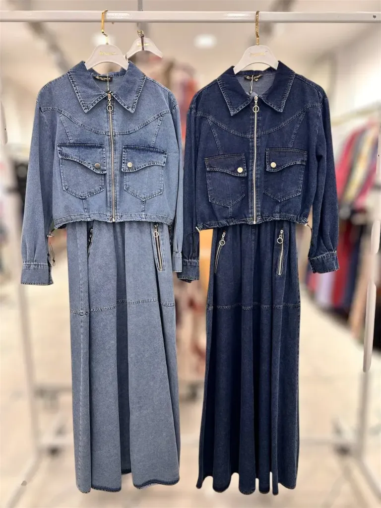 Two-piece denim dress (BLACK, 38)