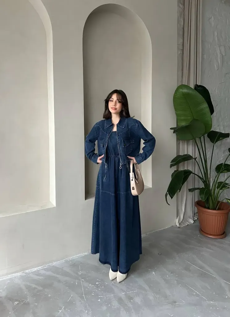 Two-piece denim dress (BLACK, 38)