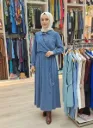 Two-piece denim dress with elegant tie