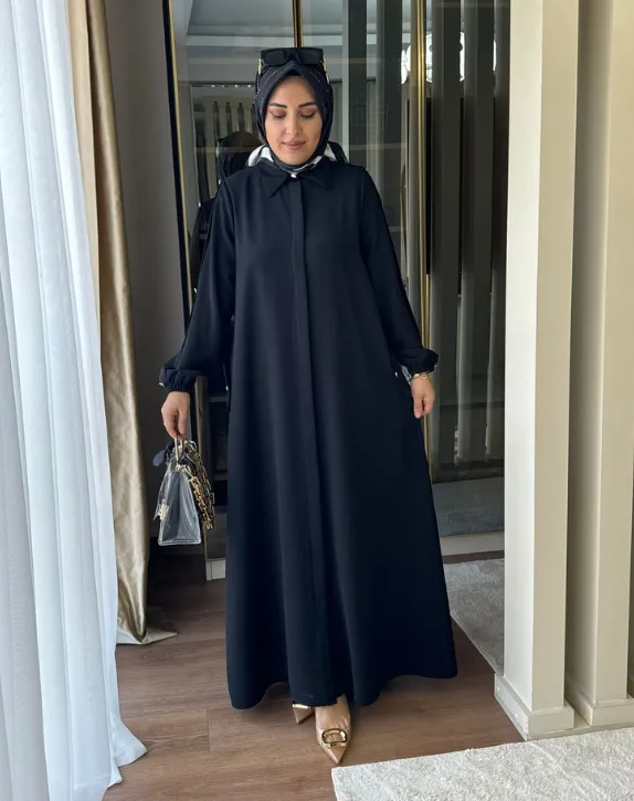 فستان سادة أكابري (أسود, 1)