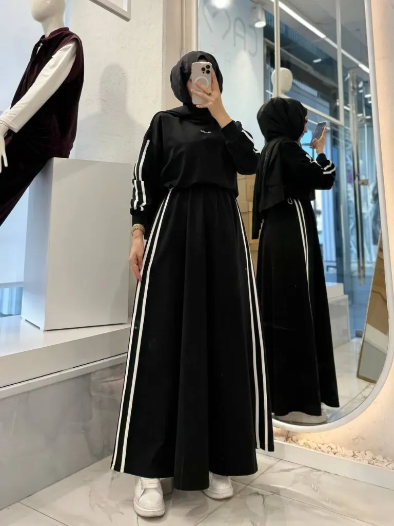 فستان قطني قطعتين (أسود, 38)