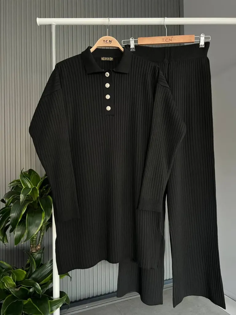 Soft touch knitwear set (BLACK)