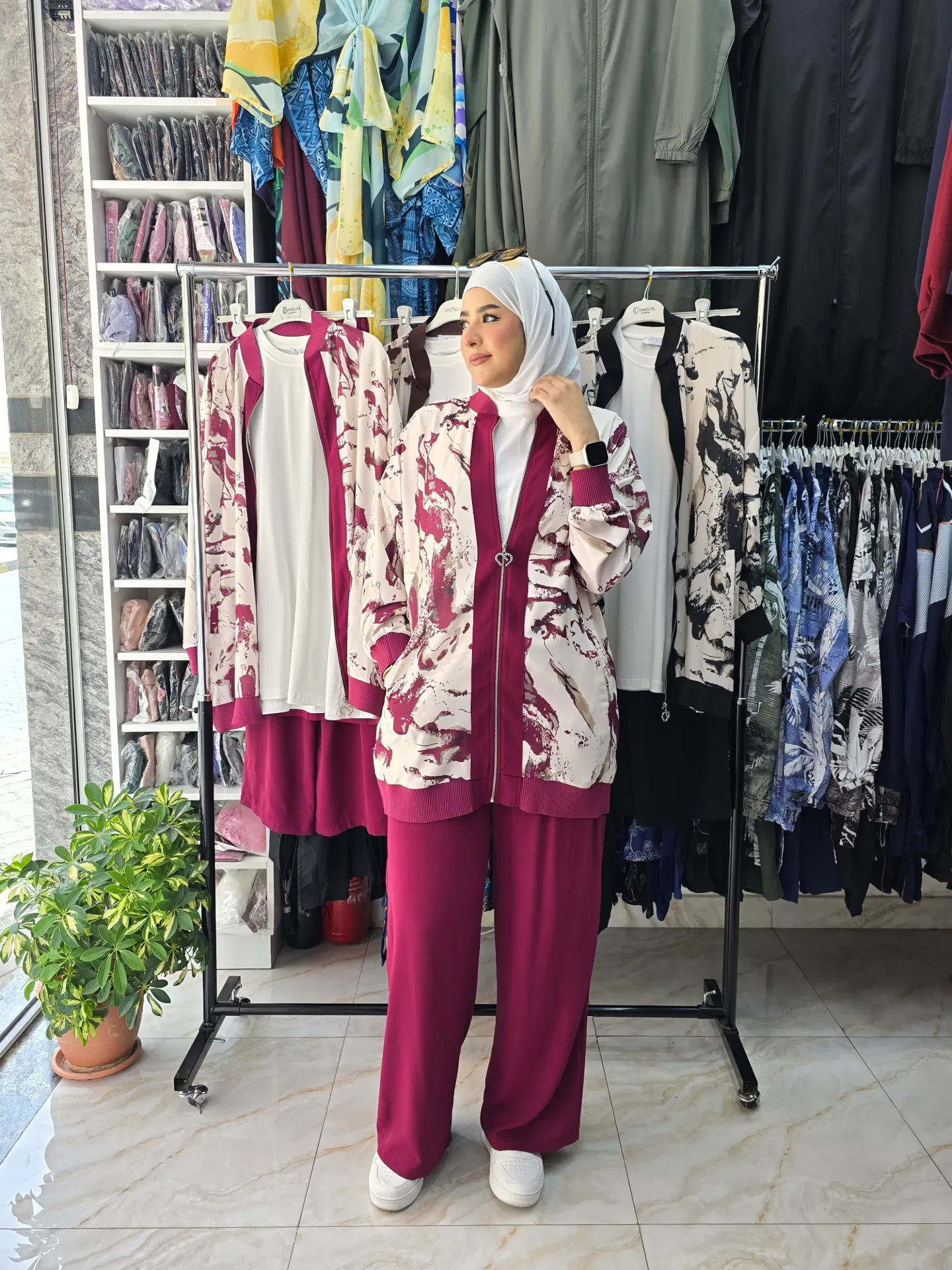 Printed cotton 3-piece set (FUCHSIA, 38)