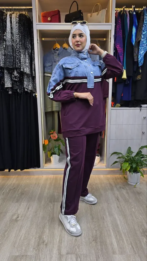 Sports set with a jeans touch (MAROON, S)