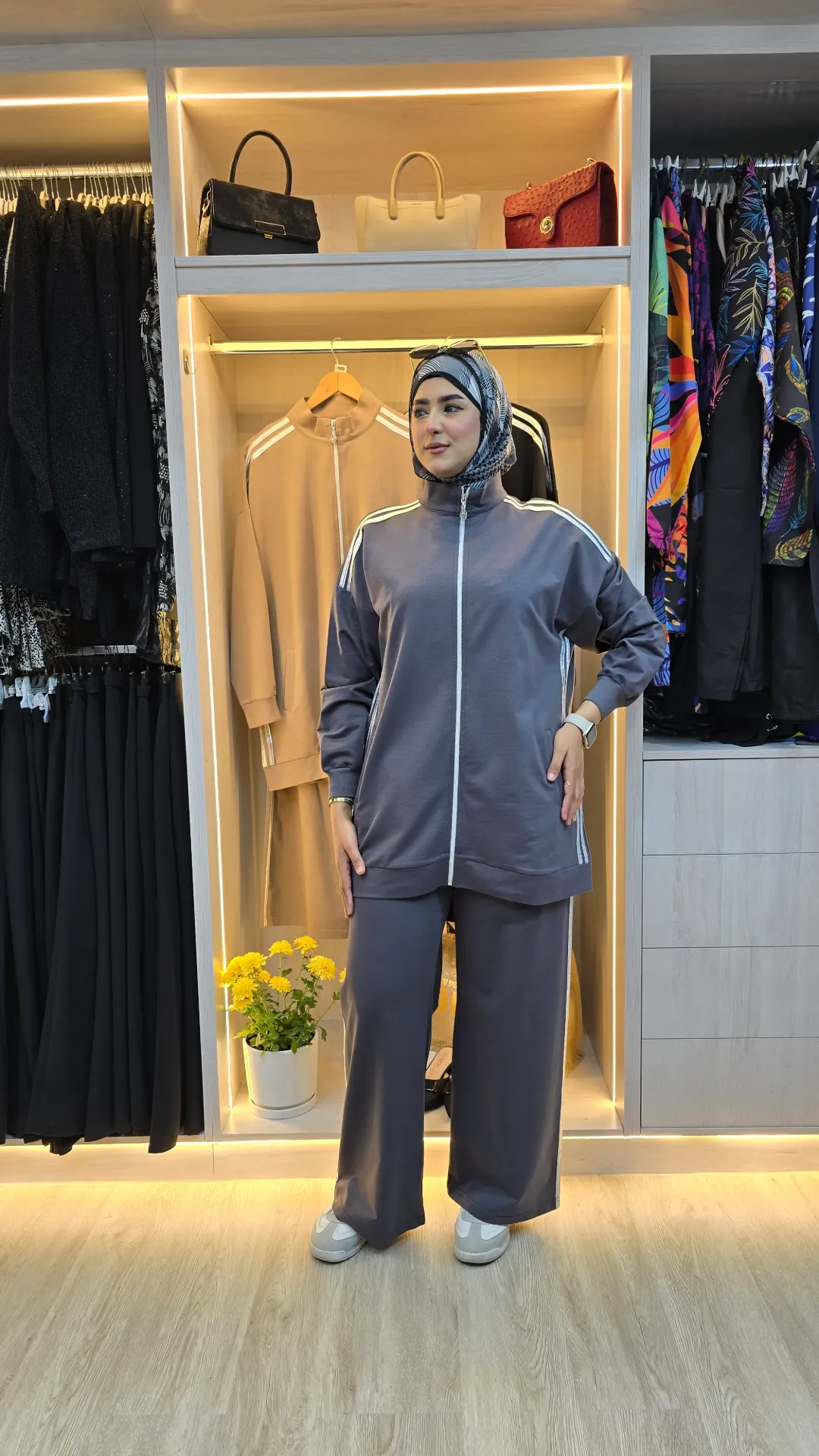 Elegant cotton two-piece set (GRAY, 38)