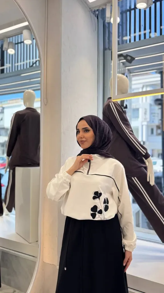 طقم تنورة عملي من قماش القطن (أسود, 38)