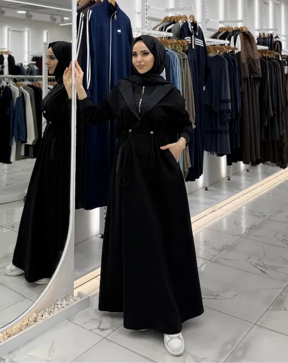 فستان قطن سادة تصميم محتشم بألوان متعددة (أسود, 38)