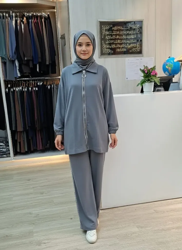 Strass zippered cotton set (GRAY, S)