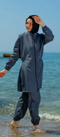 Plain burkini 4 pieces parachute (GRAY, M)