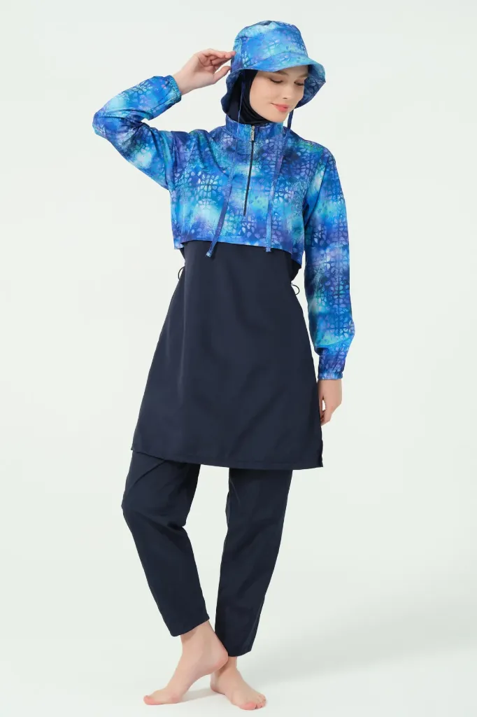 Burkini 5 pieces blue parachute with hood