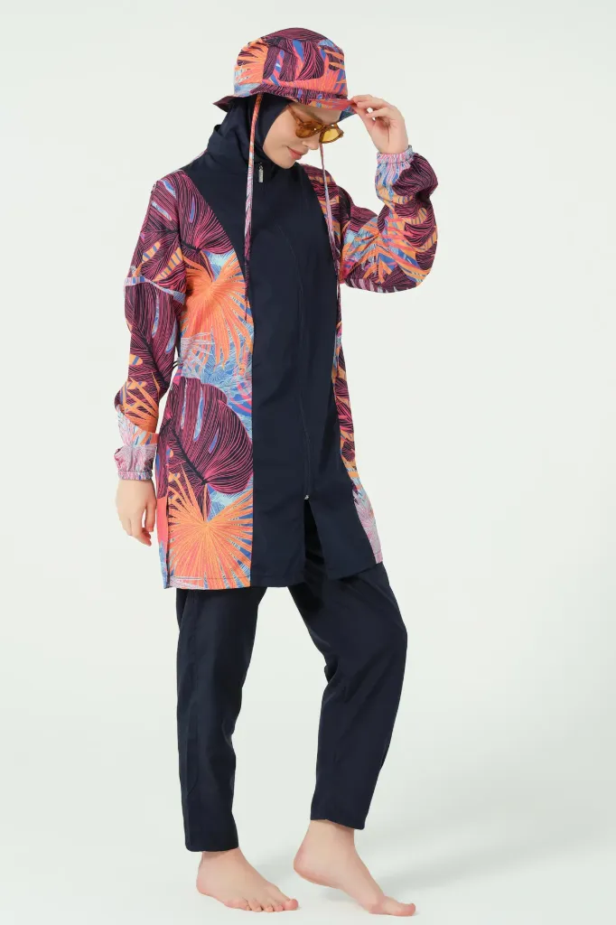 بوركيني براشوت 5  قطع لونين بقبعة (برتقالي, S)