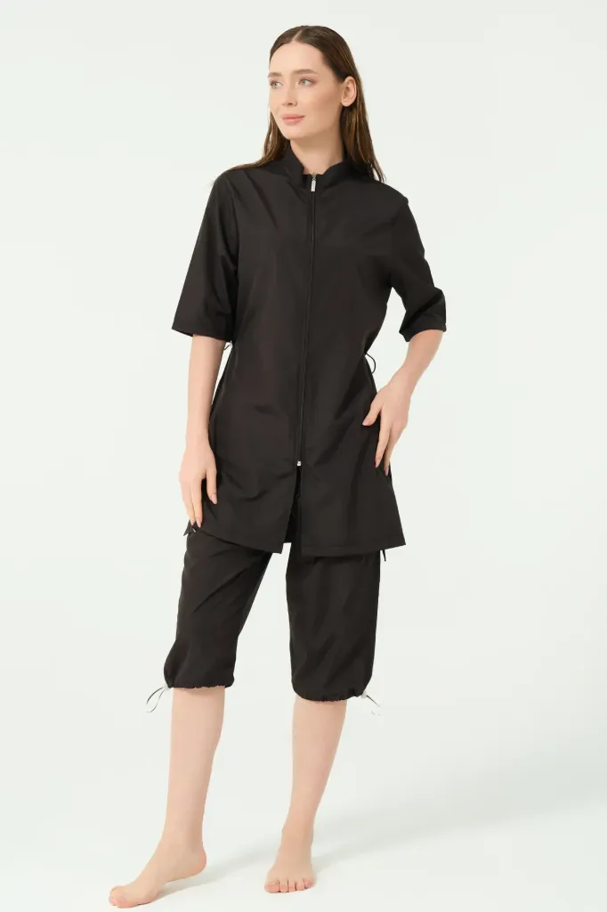 Short plain parachute burkini (BLACK, S)