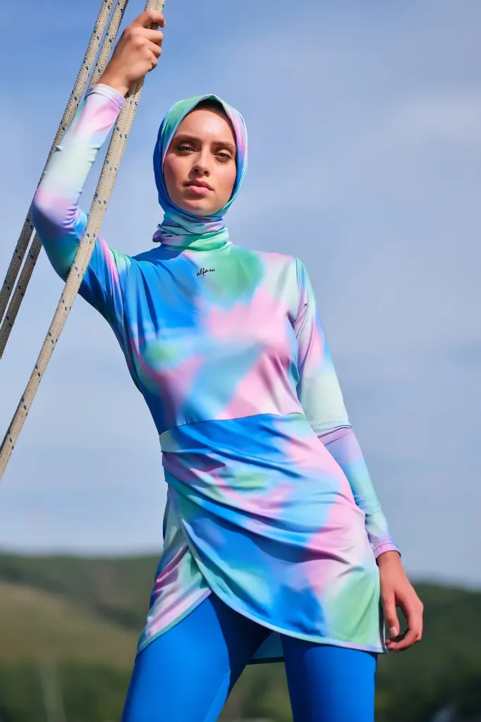 Two-tone marble print stretch burkini