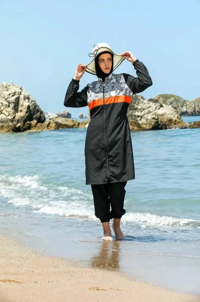 بوركيني براشوت أسود بخط برتقالي (M)