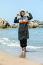 Black parachute burkini with orange stripe