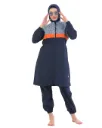 Burkini with a navy blue stripe with an orange stripe