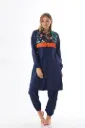 Parachute burkini with stretch sleeves and a navy print