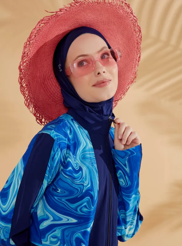 بوركيني كحلي رخامي 4  قطع (XL)