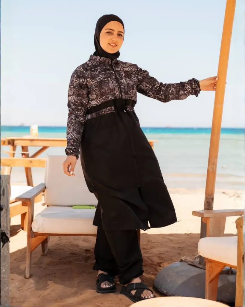 Burkini with decorated parachute, 4 pieces (BLACK, 1)