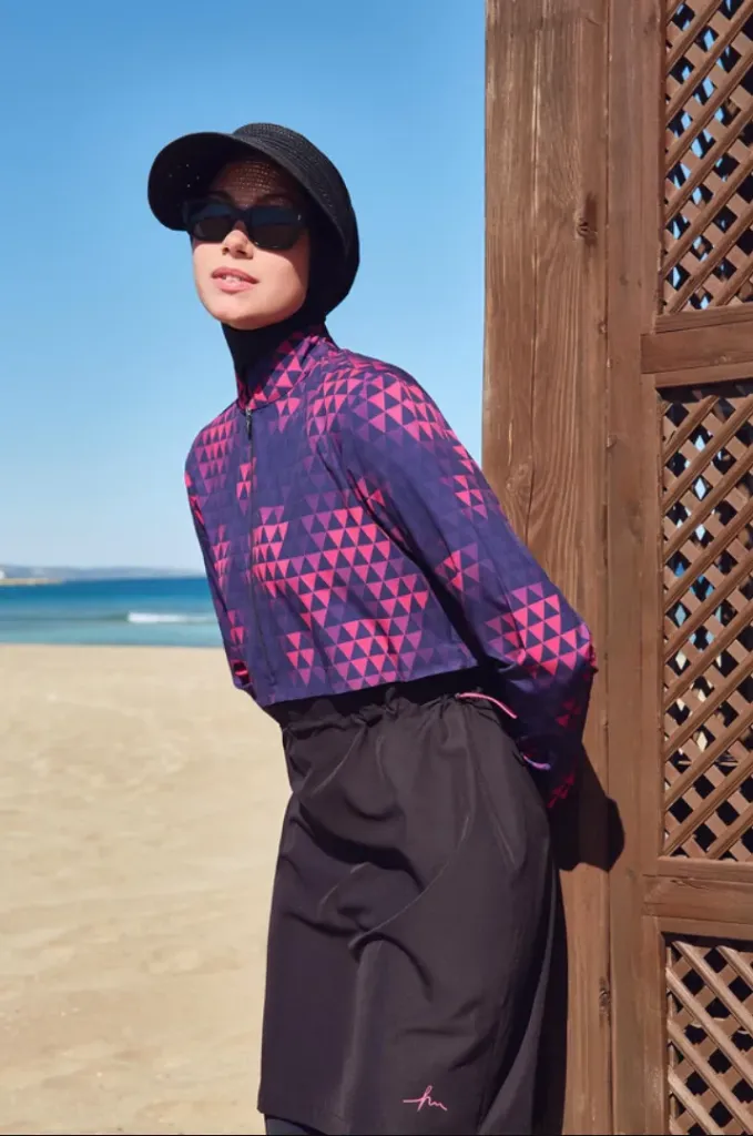 Luxury Geometric Purple Burkini 6 Pcs (M)