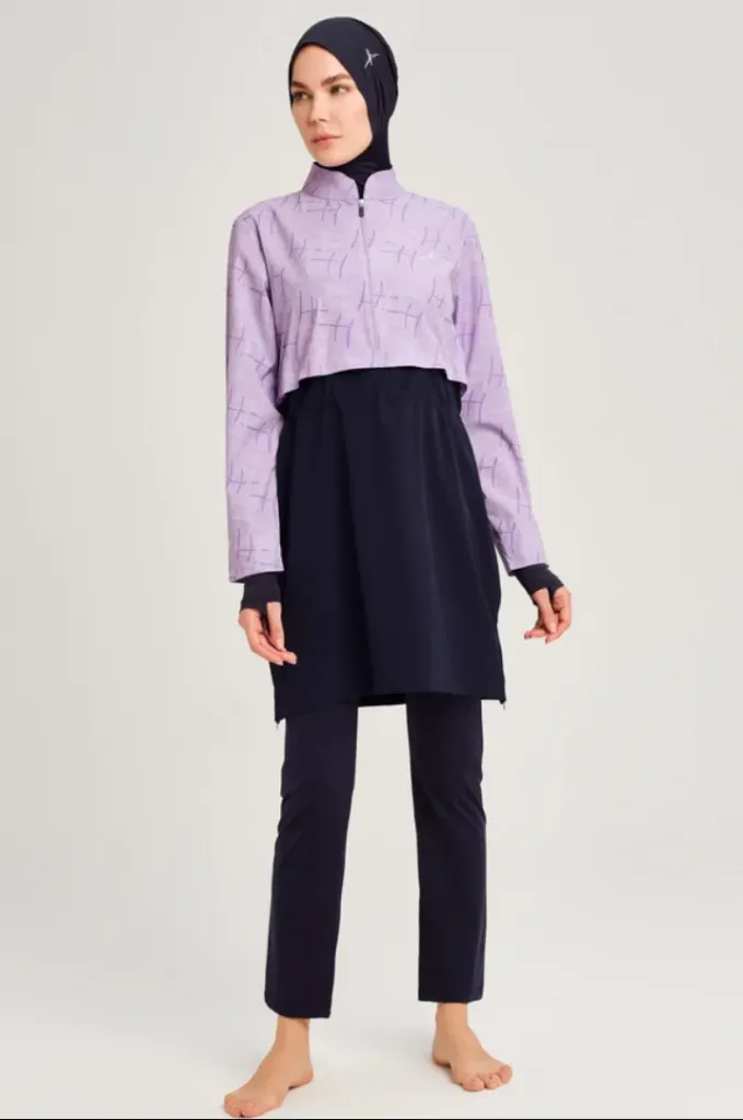 Luxury geometric mauve burkini 6 pcs (XL)