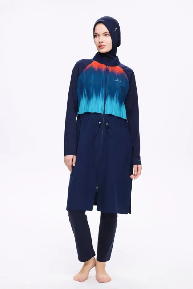 Luxury Orange Coral Burkini 5 pcs (BLACK, 5XL)