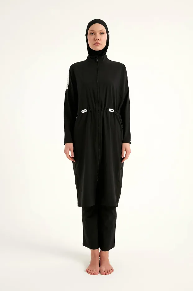 Parachute Stretch Long Burkini 4 Pieces (BLACK, M)