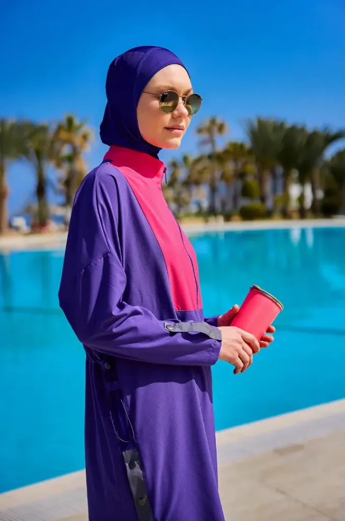 Luxury Stretch Long Burkini 4 Pieces (PURPLE, M)