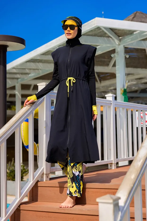 Two-tone parachute burkini and patterned pants