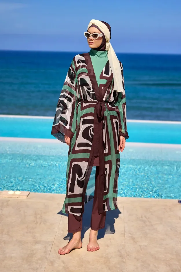 بوركيني براشوت ستريتش هندسي 5  قطع (3XL)