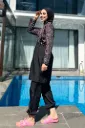Black parachute burkini with leaf pattern, 4 pieces