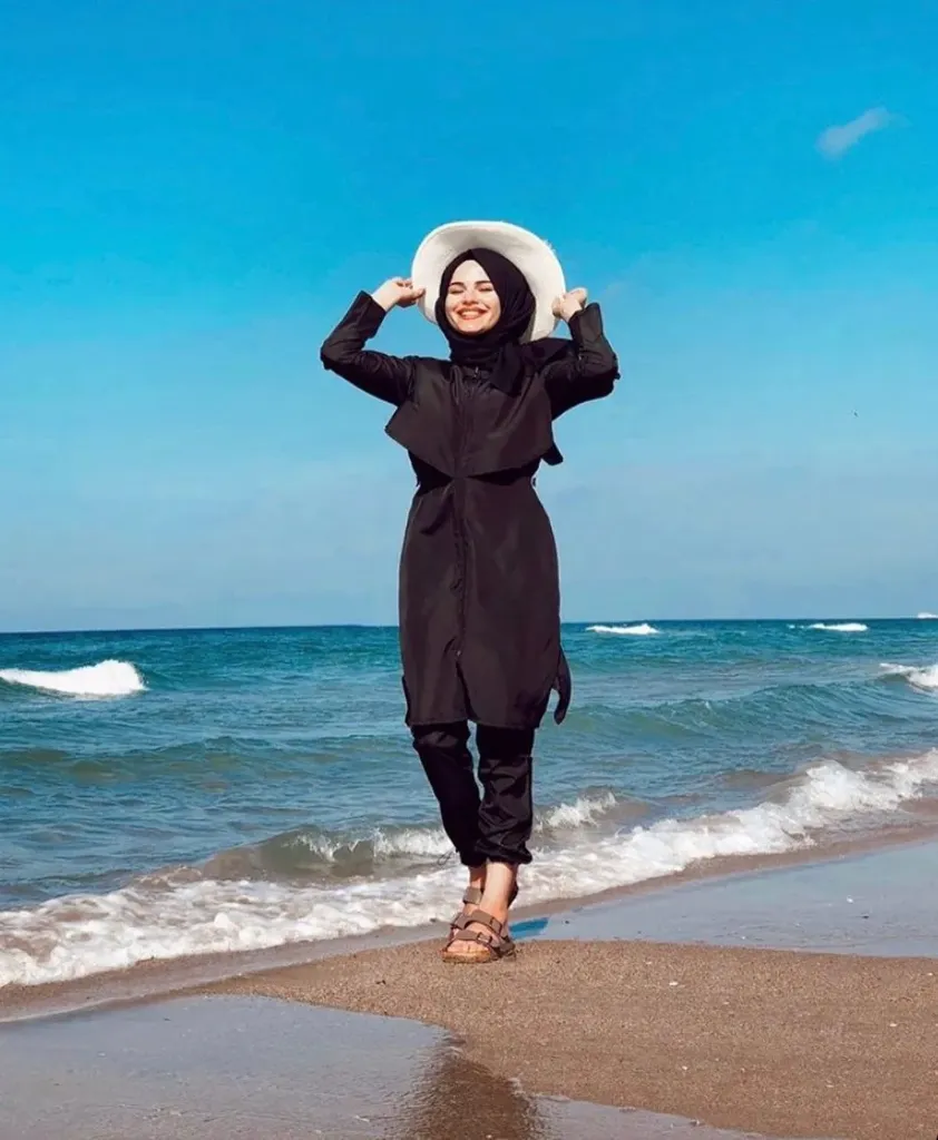 Plain black parachute burkini 4 pieces