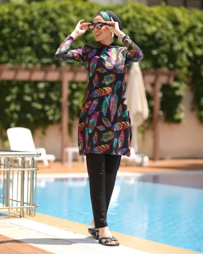 Stretch burkini decorated with cash maillot 5 pieces