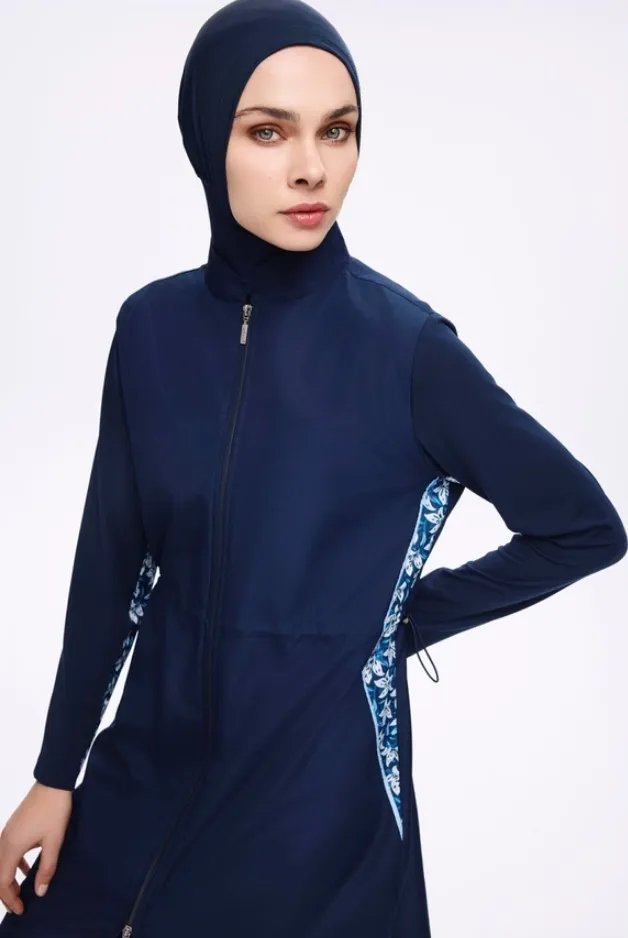 Navy burkini with braided sleeves (5XL)