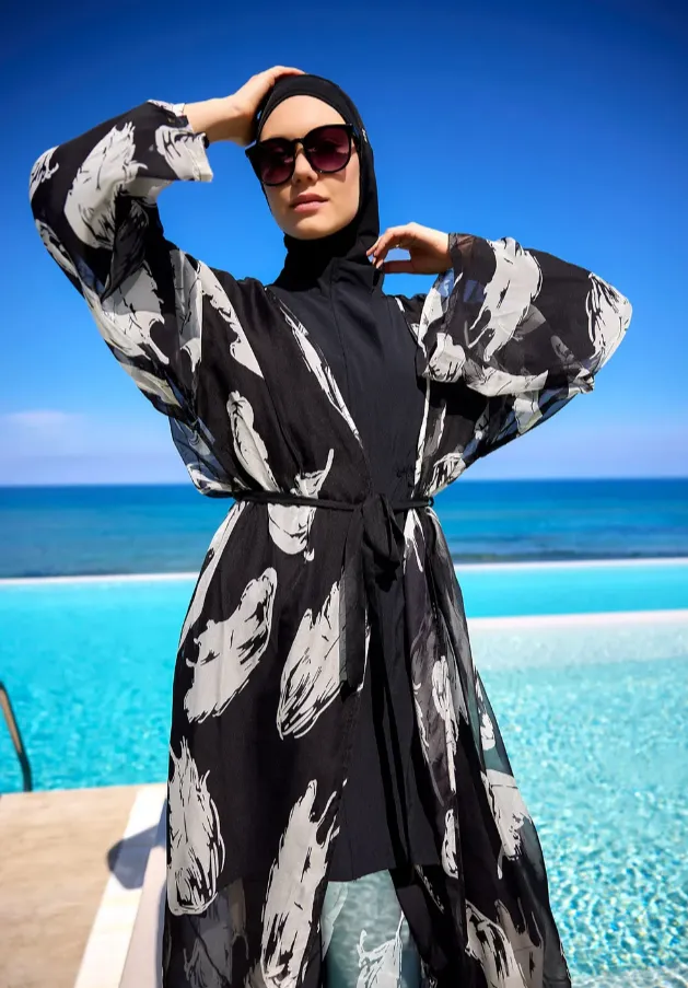 Black white silk chiffon cash maillot