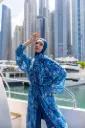 كاش مايوه شيفون حرير هندسي أزرق