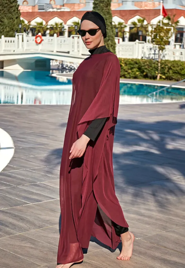 Black burgundy silk chiffon cashmere dress