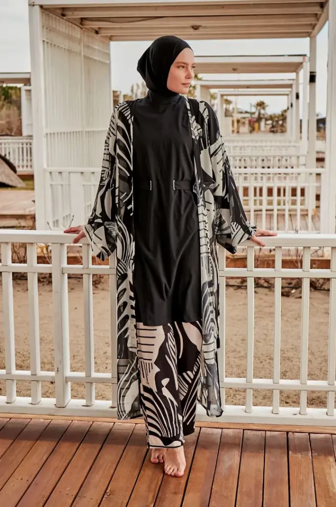 Black white silk chiffon cash maillot