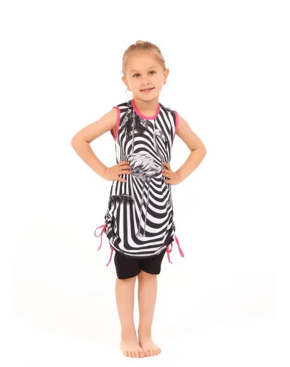 Three-piece children's burkini, white and black (1)