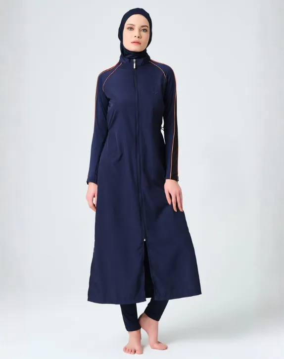 Four-piece long burkini with a navy blue bra (S)
