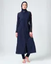 Four-piece long burkini with a navy blue bra