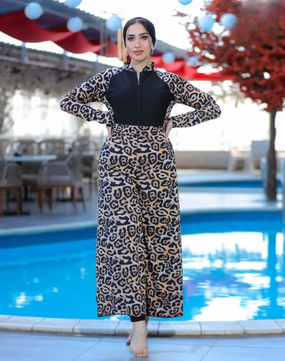 Burkini three-piece leopard overalls (S)