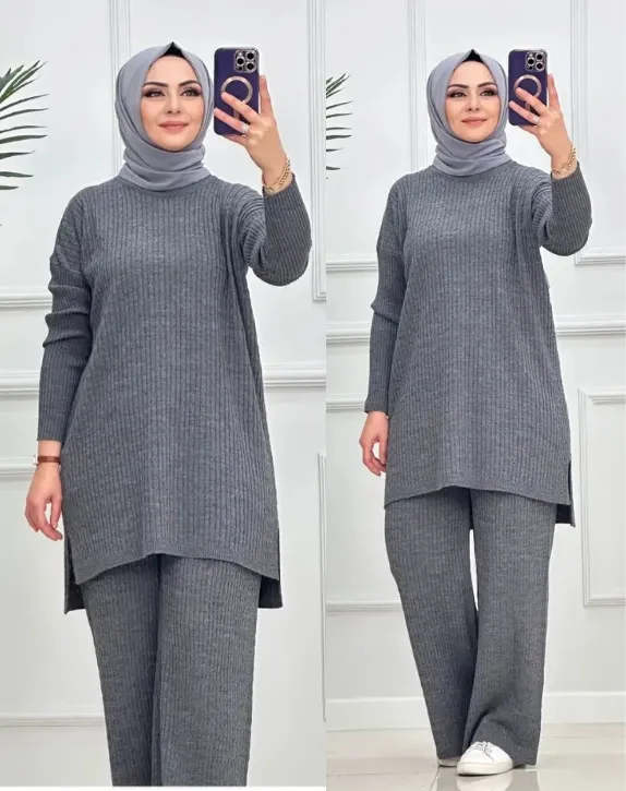 Ribbed knit set (GRAY)