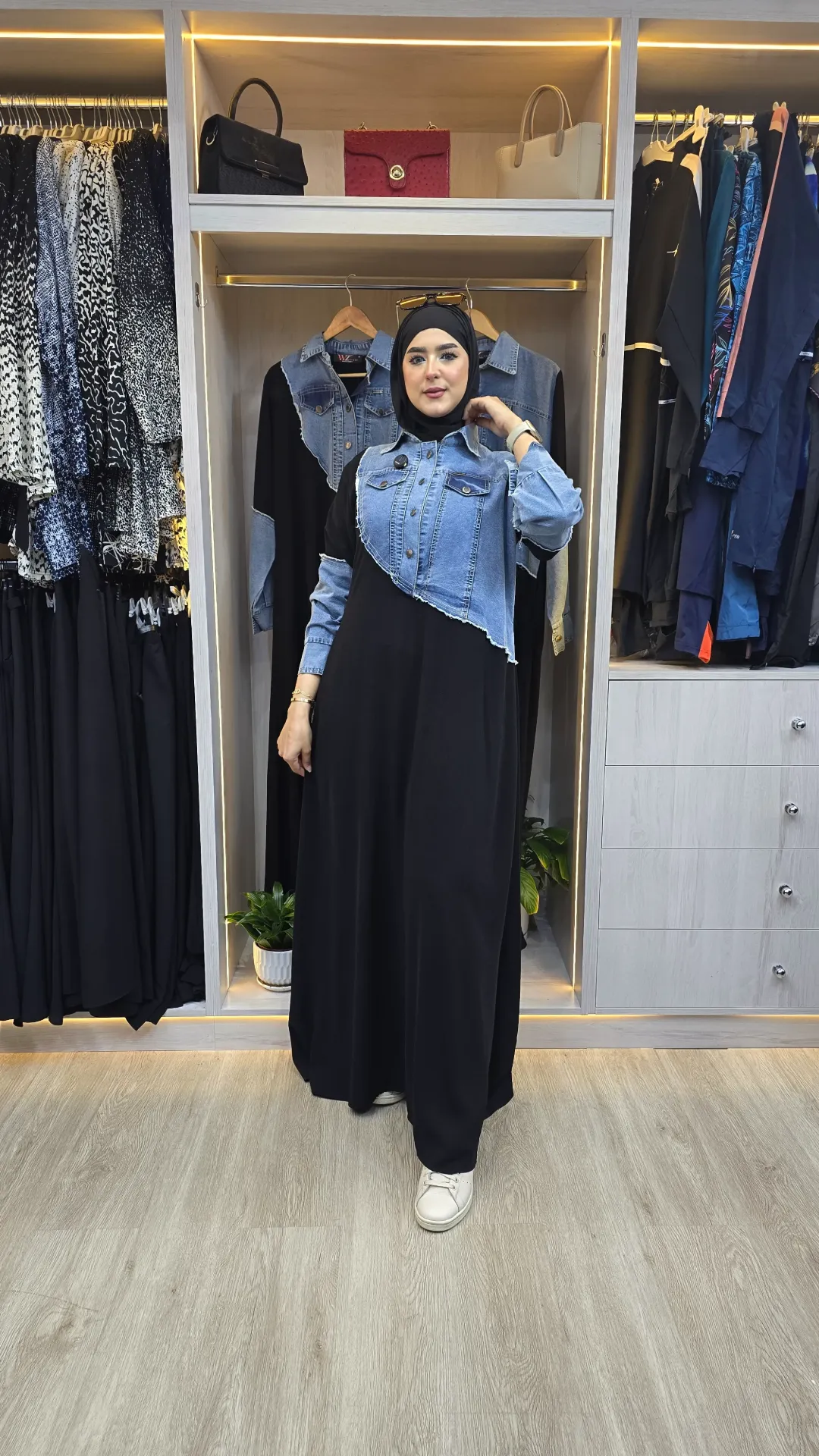 Long dress combined with cotton and jeans (LIGHT JEANS, 40)